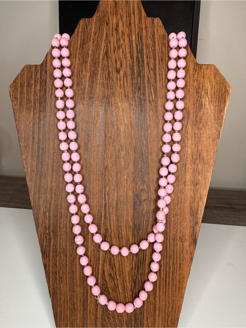 Pink Milk Glass Beaded Necklace 50”